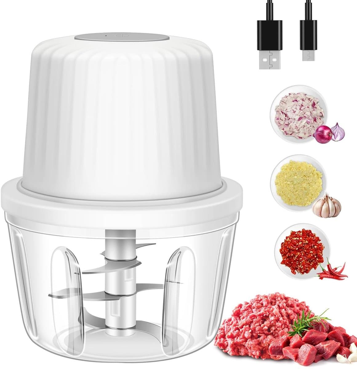 400 Ml Elektrische Knoflookhakker - Knoflookmolen Met 6 Messen Mini-Groentehakker - Draagbare Usb-Foodprocessor Voor Gember Chili En Fruit — afbeelding 1