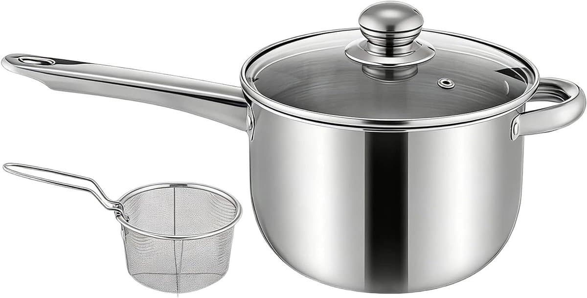 Mini Friteuse - Kookplaat Friteuse - Keuken Frituren - Inductie Geschikt - 2.5 Liter - Zilver — afbeelding 1