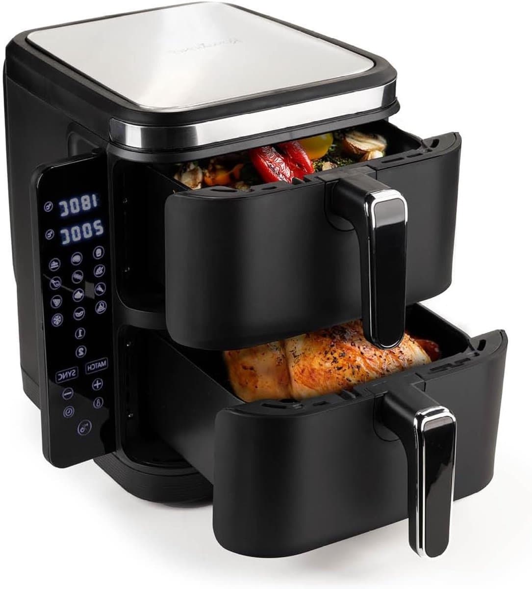 Heteluchtfriteuse Dubbele Kamer - Airfryer Frituurpan - Gezond Koken - Ruimtebesparend Verticaal Design - 104 Liter - Zwart — afbeelding 1