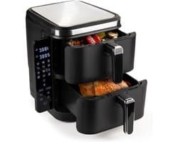Heteluchtfriteuse Dubbele Kamer - Airfryer Frituurpan - Gezond Koken - Ruimtebesparend Verticaal Design - 104 Liter - Zwart