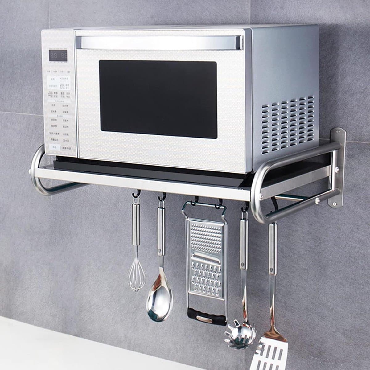 Magnetron Opbergrek - Keuken Plank - Keuken Organiseren - Roestvrij Staal - 53 cm - Zilver — afbeelding 1