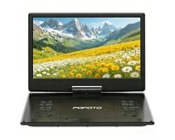 POFOTO 15.7" draagbare dvd-speler - met 14" groot HD-scherm - 6 uur oplaadbare batterij - ondersteuning voor USB/SD-kaart/Sync TV en meerdere schijfformaten - luidspreker met hoog volume - zwart