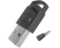 USB 5.0 Bluetooth Adapter - Zender & Ontvanger voor o.a. PS4, PS5, Switch, PC - met 3.5MM jack AUX aansluiting - Draadloze Audio via USB - Zwart
