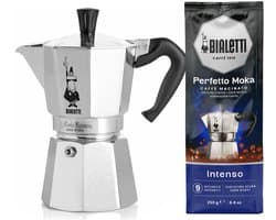 Bialetti Moka Express 3 kops + Bialetti Intenso gemalen koffie 250gr