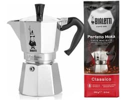 Bialetti Moka Express 6 kops + Bialetti Classico gemalen koffie 250gr
