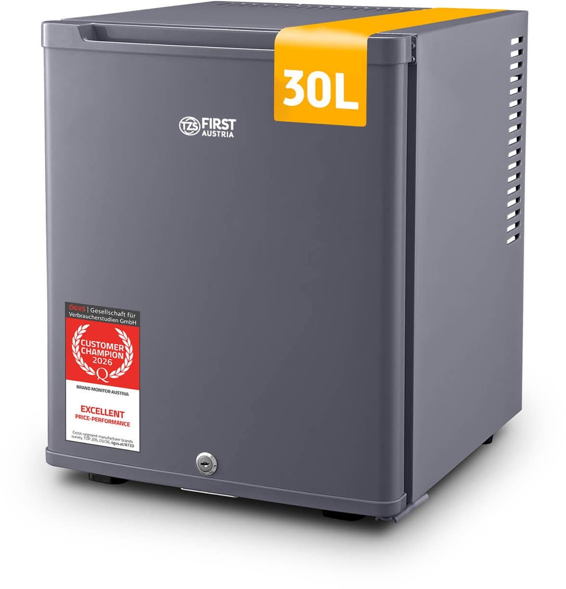 TZS First Austria Mini koelkast - Minibar - 30 liter - Vrijstaand - Volledig stil 22dB - Antraciet — afbeelding 1