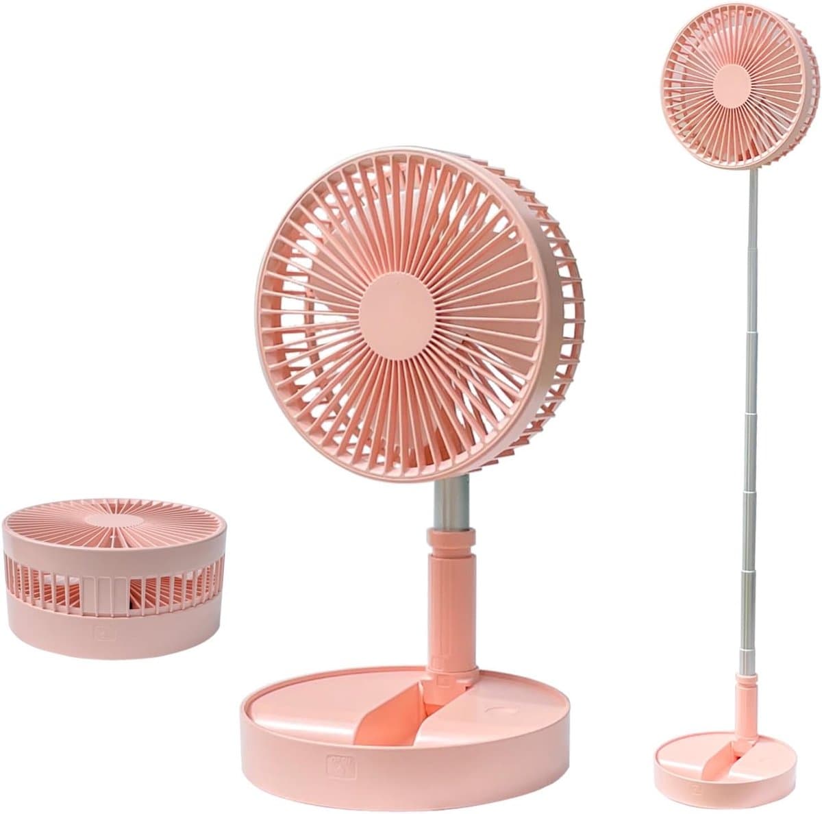 Statiefventilator-vloerventilator-tafel ventilator geluidloos-Opvouwbare tafelventilator met voet - Verstelbare hoogte, 3600mAh oplaadbaar, draagbaar, stil, opvouwbaar - Roze - 20x20x10,5 cm — afbeelding 1