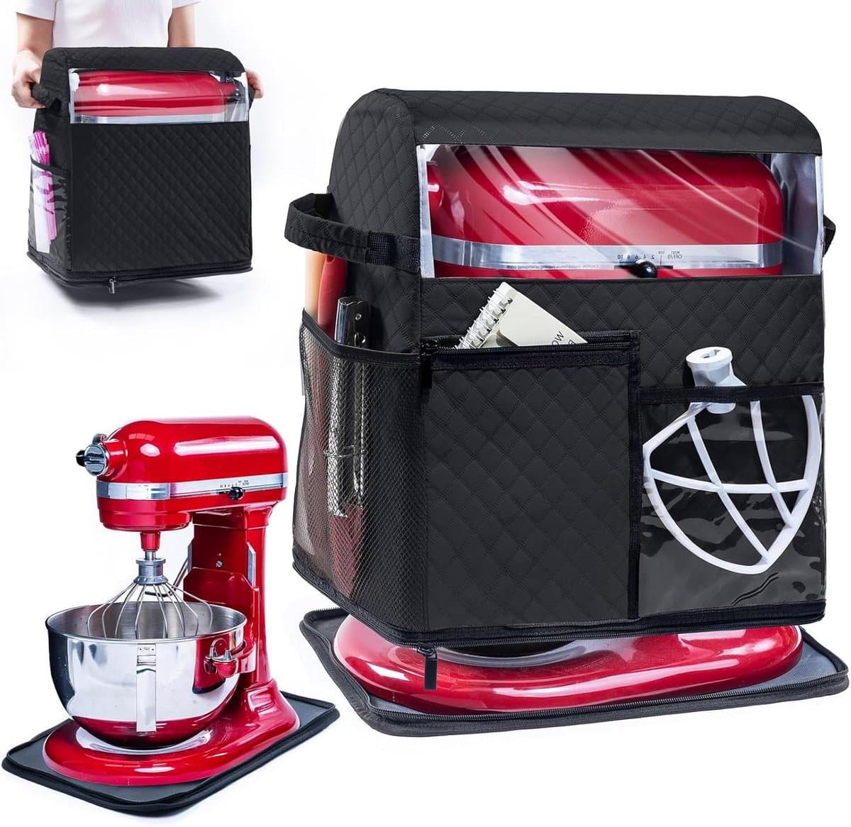 Mixer Opbergtas - Apparaat Beschermhoes - Keuken Organisatie - Afneembare Schuifmat - 4.5/5/6/7/8 Quart - Zwart — afbeelding 1