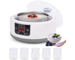 Yoghurtmaker met Temperatuurregeling – Incl. 5 Glazen Potjes 100ml – Voor Griekse & Vegan Yoghurt – Ook voor Natto