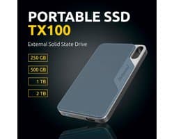 Externe SSD - Draagbare Opslag - Gegevens Meenemen - Schokbestendig Oppervlak - 250 GB - Grijs Blauw