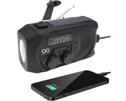 Noodradio - Solar - Opwindbaar - Zwart - Powerbank Zonne-energie - Zaklamp - Opwindbare Radio - Noodpakket