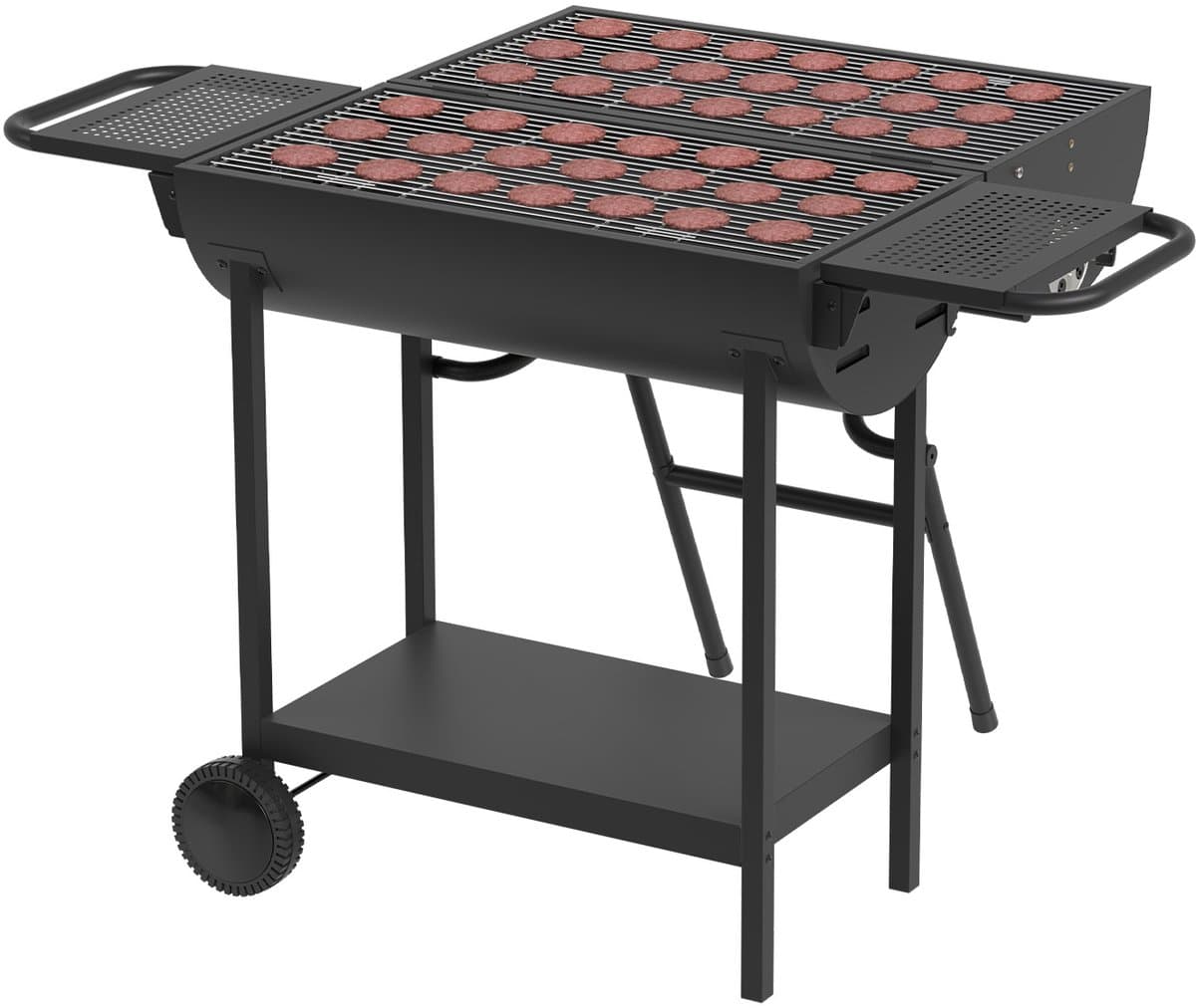 KitchenBrothers 2-in-1 Houtskool BBQ XL - Verstelbare luchtroosters - PFAS Vrij - Dubbele BBQ - Zijtafels - Grillrooster BBQ - Zwart — afbeelding 1