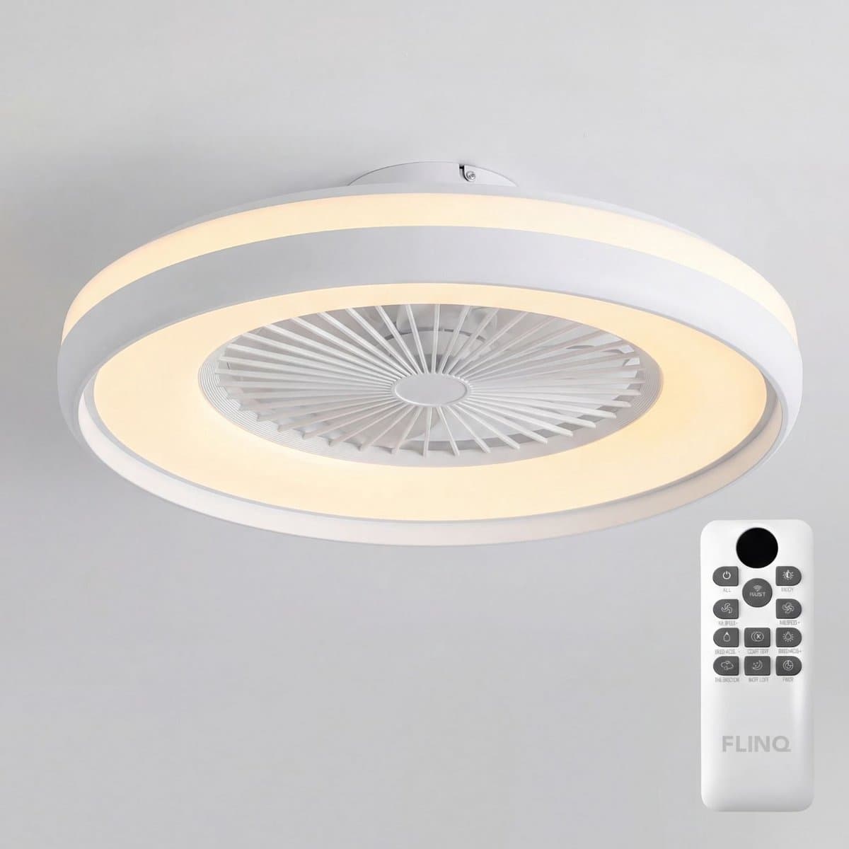 FlinQ LumiFan XL Ø60 cm Plafondventilator met Verlichting - Ventilator voor aan het Plafond - Ideaal voor op de Slaapkamer - Bestuurbaar met Afstandsbediening — afbeelding 1