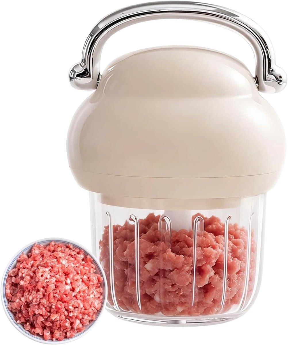 Mini Keukenmachine - Apparaat Hakken - Snel Ingrediënten Snijden - Oplaadbaar Draadloos - 350ml Capaciteit - Beige — afbeelding 1