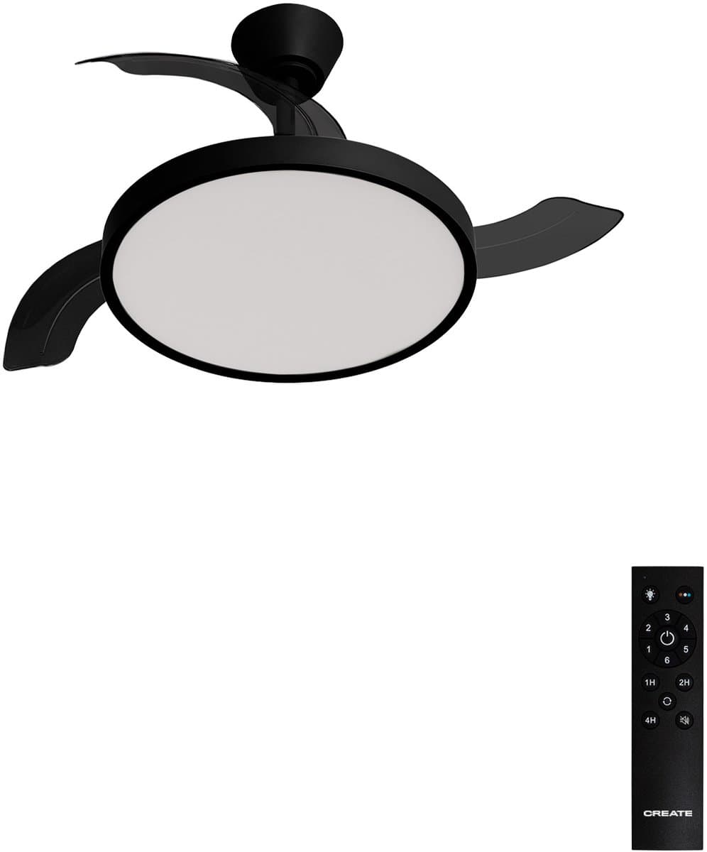 CREATE - Plafondventilator 40W stil met intrekbare bladen met licht - Ø91cm - Zwart - Afstandsbediening - WIND CLEAR STUDIO — afbeelding 1