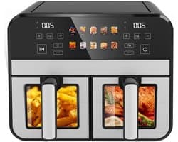 Heteluchtfriteuse - Airfryer - Gezond Koken - Dubbele Lade - 10 Liter - Zwart