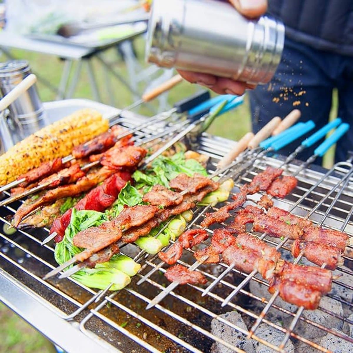 OHMG Roestvrijstalen houtskoolgrill, XXL houtskoolgrill, grote opvouwbare BBQ stalen grill voor barbecue in de tuin, picknick, camping — afbeelding 1
