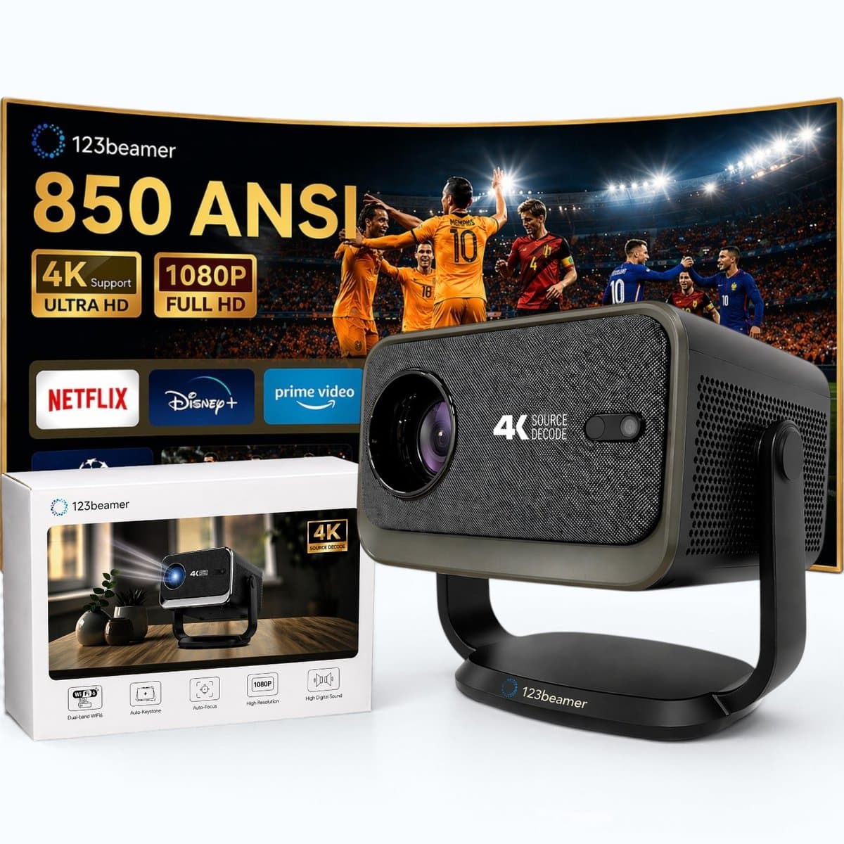 123Beamer - A2 - Projector - 14.000 Lumen - Android 13 - Projector - Full Hd 4K — afbeelding 1