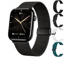 Kiraal Montala Smartwatch - Inclusief 5 Bandjes - Hartslagmeter - Stappenteller - Slaapmonitor - Multisport - Compatibel met Android en iOS - Zwart