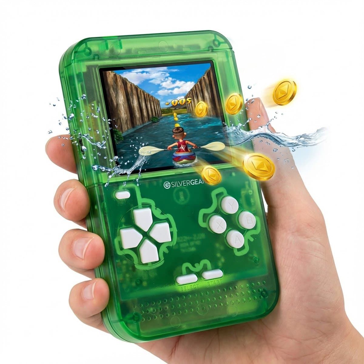 Retro Arcade Spelcomputer - Game Console - 150 Spellen - Mini Speelcomputer met Spelletjes - Handheld voor Vakantie - Onderweg in de Auto - Cadeau Jongens en Meisjes - voor Kinderen Leeftijd 3, 4, 5, 6, 7, 8, 9, 10, 11, 12, 13+ - Silvergear - Groen — afbeelding 1