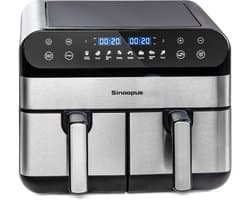 Sinaopus XXL 11L Digitale Airfryer – Heteluchtfriteuse met Dubbele Mand en DualMand Onafhankelijke Snelle Opwarming – Voor Gezinnen – 8 Programma’s – LED Touchscreen – Makkelijk te Reinigen – Capaciteit voor 7 Personen