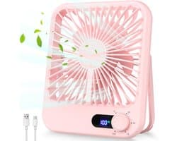 carmdering - Draagbare Ventilator - Oplaadbare Tafelventilator - Persoonlijke Bureauventilator - Digitaal Display - 100 Verstelbare Snelheden - ABS Kunststof - Ultra Stil Design - Ideaal Voor Reizen En Slaap -roze- 1 Stuk