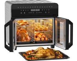 Twee Zones Airfryer - 23L grote capaciteit Heteluchtfriteuse - met afneembaar tussenstuk en dubbele franse deuren - 2200W krachtige dubbele kookzone - 15 voorgeinstelde kookprogramma’s - 12 handige accessoires