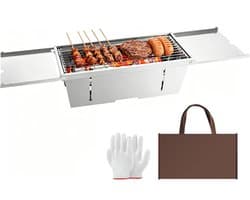 Uten Tafel BBQ Houtskool - Camping BBQ - Opvouwbare en Draagbare Barbeque - Barbecue met Losse Vuurschaal en Grillrooster - Grilloppervlak (L x B) 42.5 x21.5 cm - RVS
