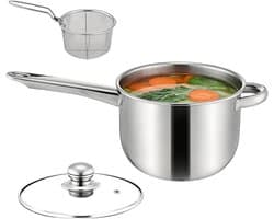 Mini-friteuse met mand - Compacte friteuse Draagbare friteuse - Thuis koken - Gelijkmatige warmteverdeling - 15x20x15 cm - Meerkleurig