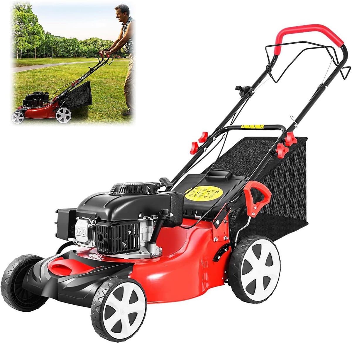 Benzine Grasmaaier - Zelfrijdende Maaier - Gazon Onderhoud - 8 Maaihoogtes - 51 cm Snijdiameter - Rood — afbeelding 1