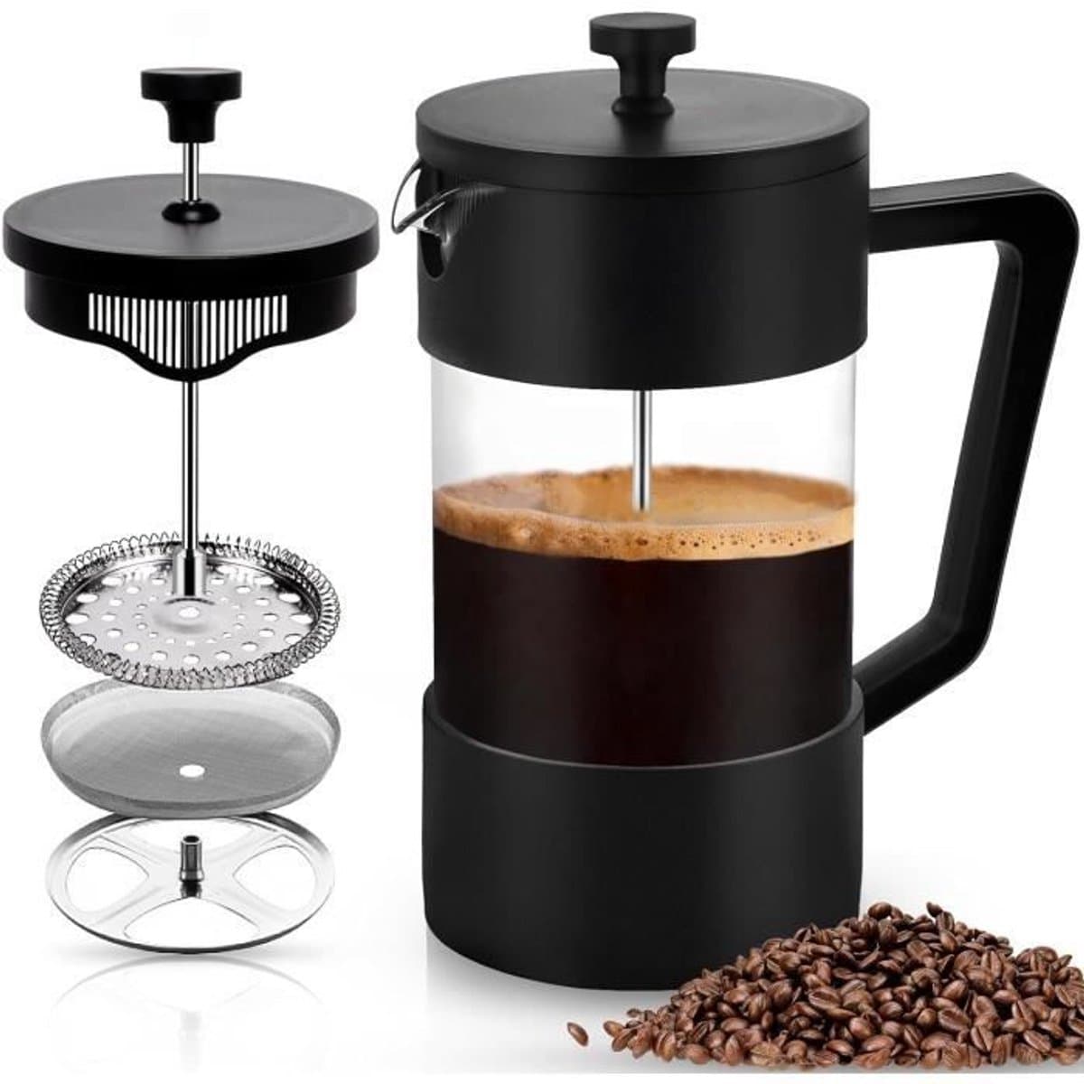Koffiezetapparaat met Franse pers, voorzien van een filter van borosilicaatglas, een drielaags filter en een grote capaciteit, geschikt voor koffie en thee (1000 ml). — afbeelding 1