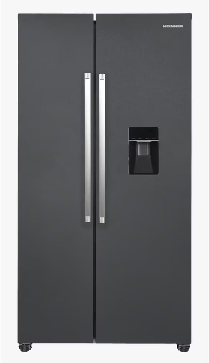Heinner HSBS-HM439NFINVDGWDE++ American Side-by-Side Koelkast met Waterdispenser 439 L – Total No Frost – Super Freezing – Open-deur Alarm – Vingerafdrukbestendige Afwerking – Antracietgrijs – 5 Jaar Garantie — afbeelding 1