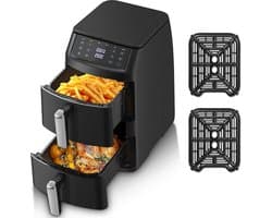 Heteluchtfriteuse Dubbele Kamer - Airfryer XXL - Parallel Koken - Ruimtebesparend Verticaal - 11 Liter - Zwart