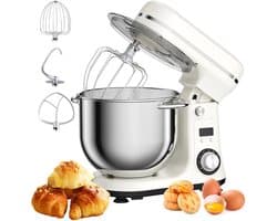 LUMÈ STORE Keukenmachine 6L – Keukenmixer 1200W – 6 Snelheden + Pulse – RVS Mengkom – Deeghaak, Garde & Klopper – Stil – Wit