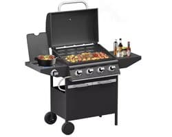Betaalbare Gas BBQ 15KW - Buitenkeuken - Barbecue - 4+1 branders en zijbrander - Goede kwaliteit - Stevig - EU gecertificeerd - Zwart
