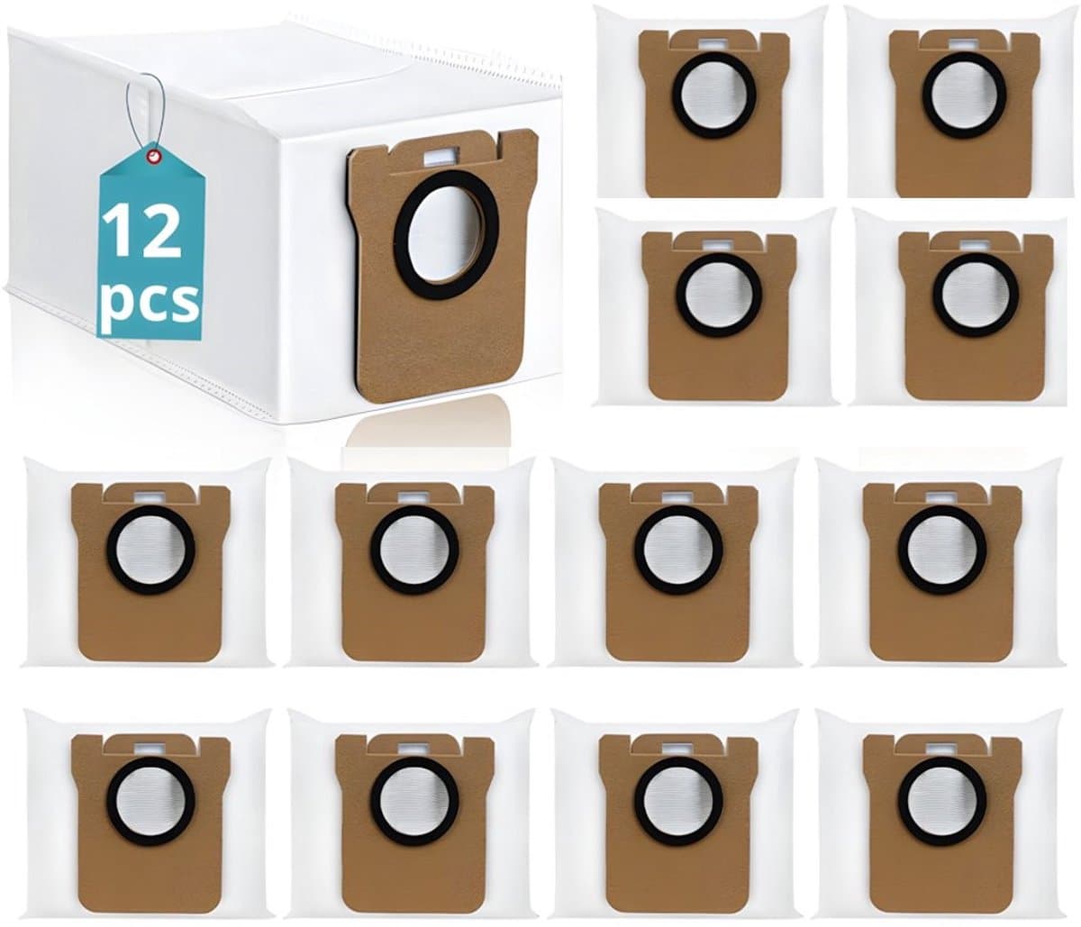 PolkaHome® 12 stuks stofzakken compatibel met Dreame L10s Ultra / L10s Pro Ultra / L10 Ultra / L20 Ultra / L30 Ultra / Xiaomi X10+ / X20+ / X40 Ultra – Grote capaciteit, stofzuiger stofzak, reserveonderdelen en accessoireset, stof zakken — afbeelding 1