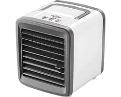 Mobiele Aircooler - Ventilator & Nachtlamp - Luchtkoeler met Waterreservoir - Verkoeling voor Thuis & Kantoor - USB Aansluiting - 3-in-1 Koelsysteem - Wit/Grijs