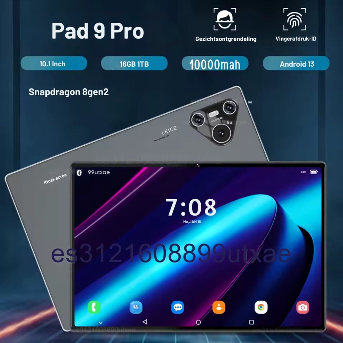 Mookes Pad 9 Pro Tablet 10.1 inch Android Snapdragon 8gen2 Global 16GB 1024GB 10000 mah 5G Dual SIM WIFI HD Scherm - Black & Golden — afbeelding 1