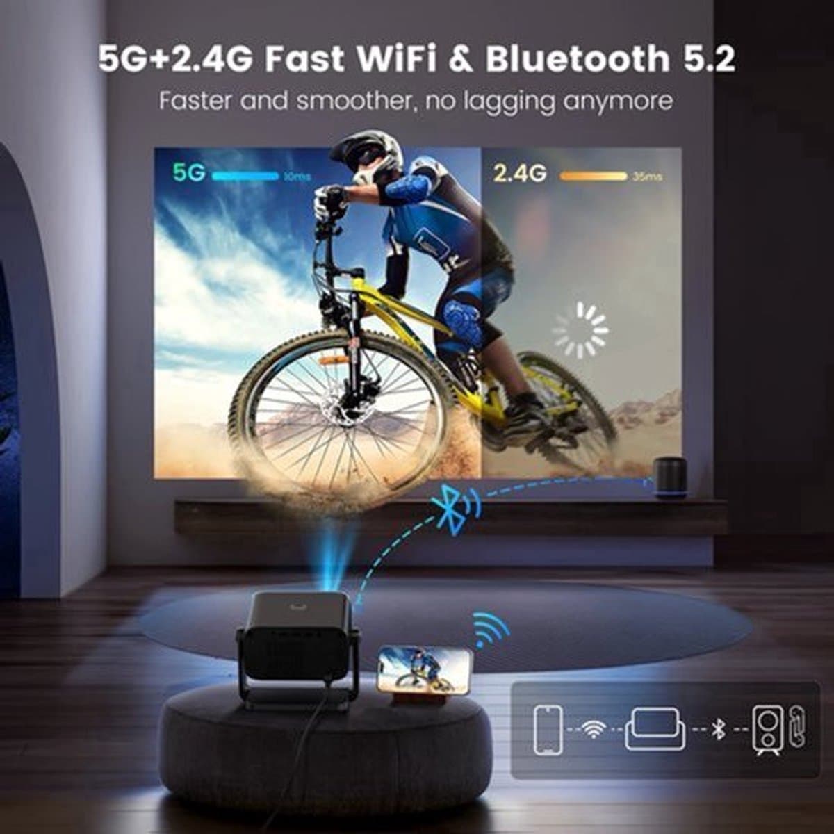 Mini Beamer - Projector - Digitale projector - 145° verstelbare standaard Miniprojector met WiFi en Bluetooth - 1080P - 18000 lumen - Draagbare projector - Autofocus - Schermschaal 16:09 - Compatibel met HDMI - Stroom - USB - Zwart — afbeelding 1