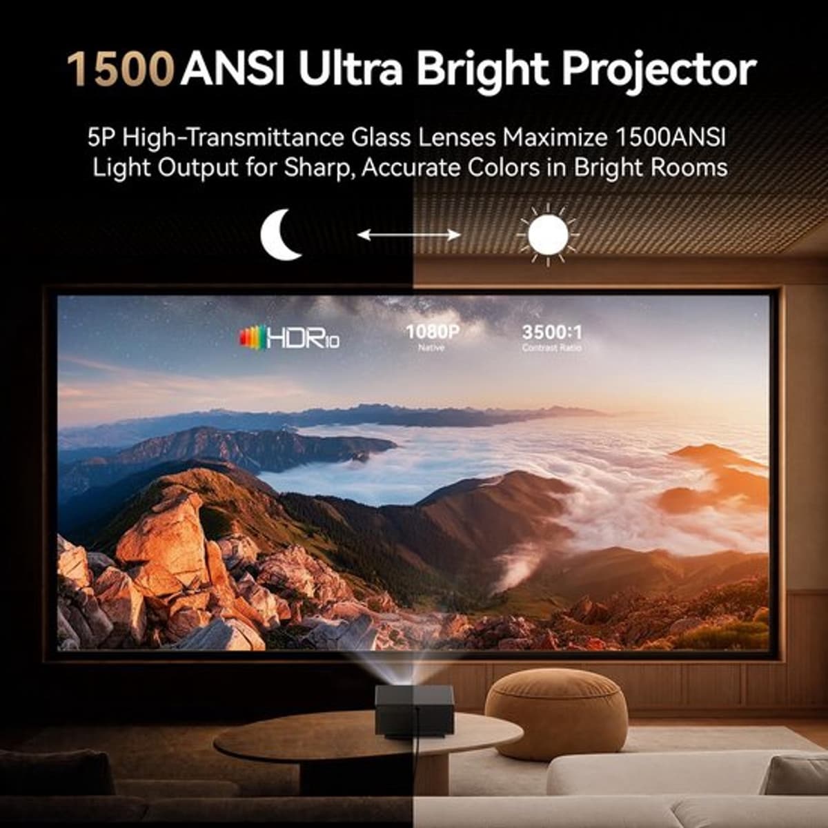 Beamer 1500 ANSI Lumen - Google TV 14 Smart Projector - 1080p Resolutie - LCD Scherm - Voor Thuisbioscoop En Gaming — afbeelding 1