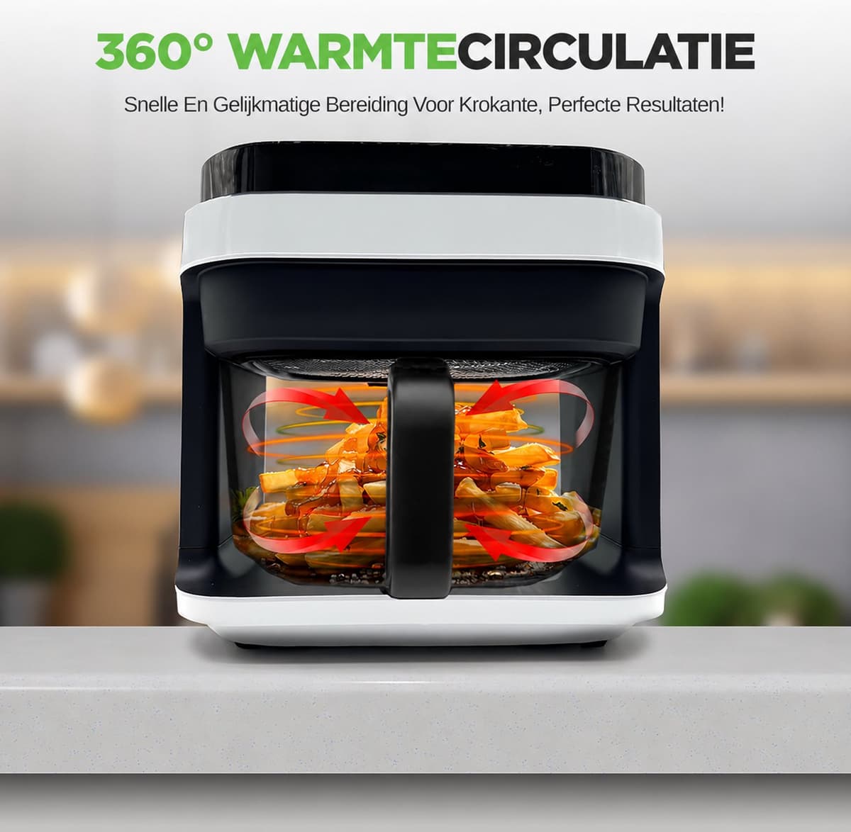 airfryer met stoomfunctie - Heteluchtfriteuse - Witte kleur - Digitale Air Fryer - 5,5L - 1200W - Meer Kookfuncties - Kijkvenster - 360° Heteluchttechnologie - Touchscreen - Vaatwasmachinebestendige Onderdelen — afbeelding 1