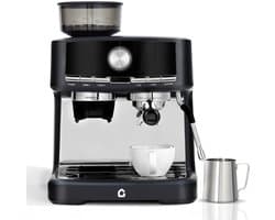 Kunststof Espressomachine met Bonenmaler en Porthouder - Melkopschuimer - 42x40x48cm - Halfautomatische Koffiemachine - 20 Bar Druk - 1.5L Watertank - Zwart