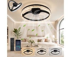 MUPOO Moderne Plafondventilator met Verlichting met Inklapbare Bladen 45 cm - Ventilatorlamp ruimtebesparend -Dimbare LED 3000-6500K - Stil & 6 Snelheden -Omkeerbaar - App & Afstandsbediening - voor Slaapkamer en Woonkamer