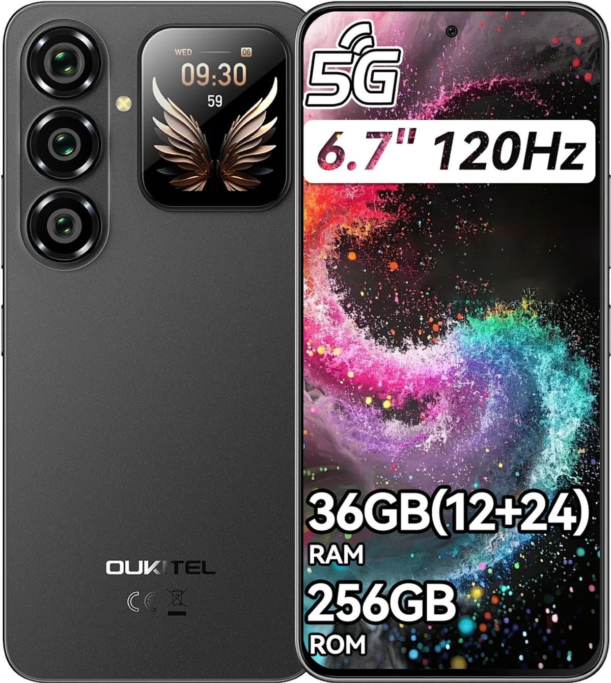 OUKITEL P2 Plus Smartphone 5G - 6,7" - 36GB RAM - 256GB ROM - Android 16 - 5000mAh 45W - GPS NFC OTG - mobiele telefoon - Zwart — afbeelding 1