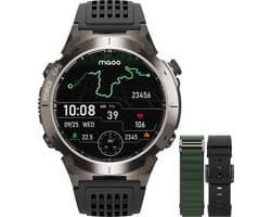Maoo FORGE - GPS Smartwatch Heren - 1.43" AMOLED Display - 3 Bandjes - GPS (5 satellieten) - Belfunctie - 730mAh Batterij (lange accuduur) - 170+ Sportmodi - Hartslag, Bloeddruk, SpO2, Stappenteller - Kompas, Zaklamp - 1 ATM Waterdicht - Gun Metal