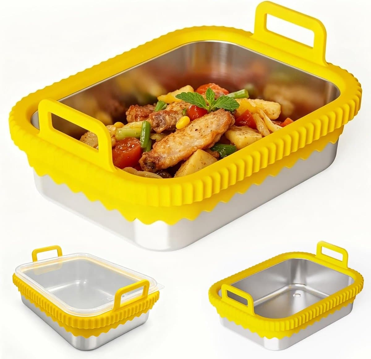 Airfryer voor COSORI heteluchtfriteuse 2 kamers/Ninja heteluchtfriteuse AF400EU/DZ400EU/AF451EU hittebestendig van roestvrij staal 304, krasbestendig, vaatwasmachinebestendig (geel, zonder — afbeelding 1