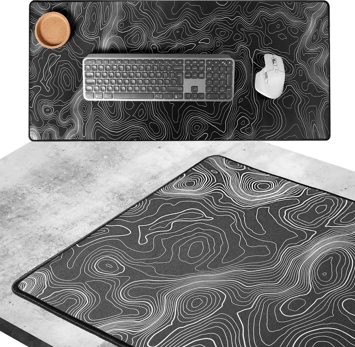 What's Goods - XXL Grote Muismat - 90x40 cm - Topografisch - 4 mm - Zwart — afbeelding 1