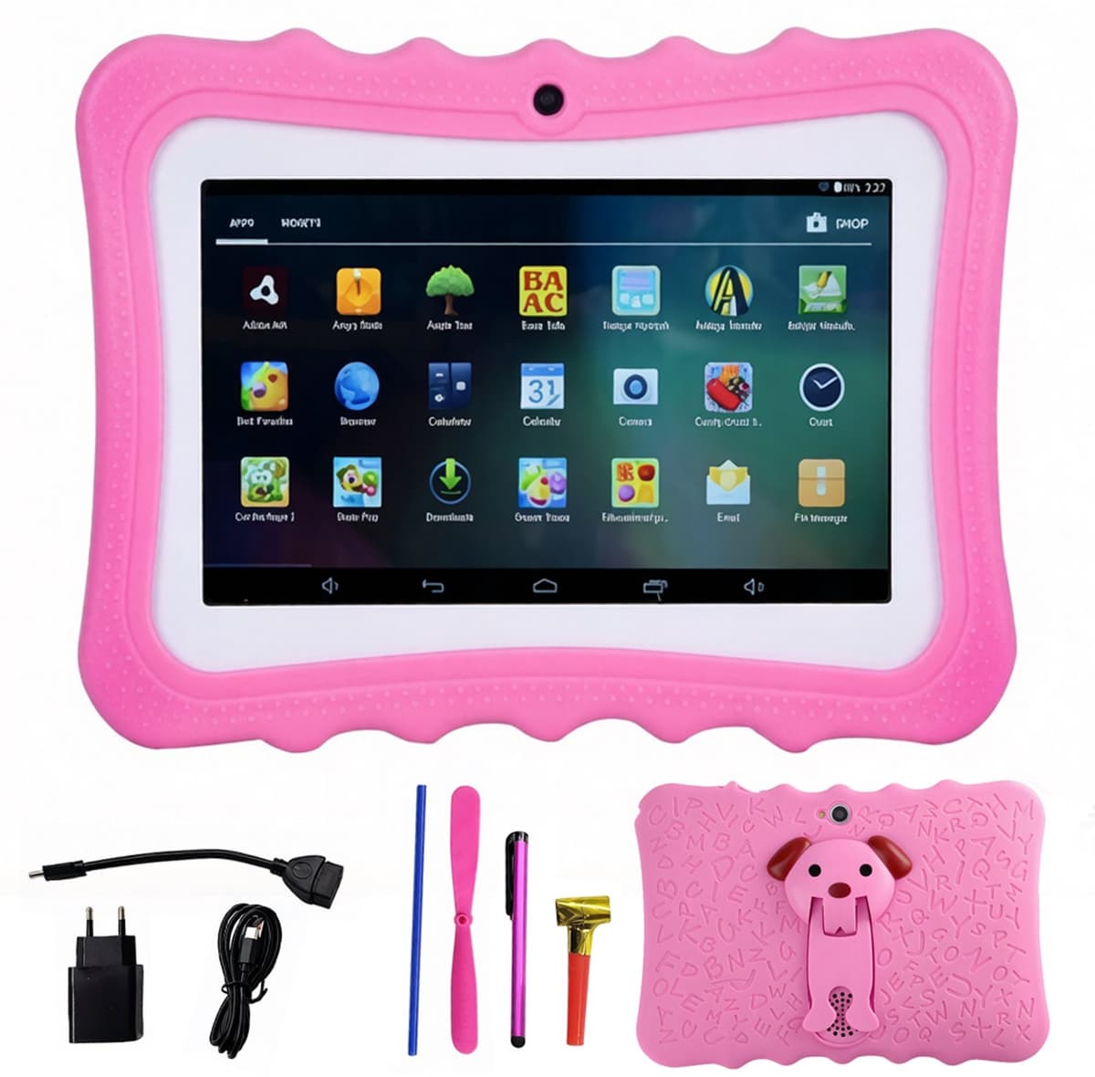 Kindertablet - Roze siliconen beschermhoes - Leertablet - 8 GB RAM + 128 GB opslag - Android 13 - USB-opladen - 7 inch - 1240*600 - Ondersteunt 3G, wifi en ethernet - Geschikt voor kinderen vanaf 3 jaar - Roze — afbeelding 1