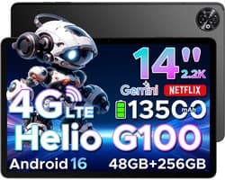 DOOGEE Tab E3 Max - Tablet - 32GB ROM+256GB ROM(2TB TF)- Android 16 - 14 inth IPS - 4G LTE - Gemini AI - Helio G100 - 13500mAh/18W - Quad Speakers - Face ID - 5G Wi-Fi - A GPS - GPS - Zwart