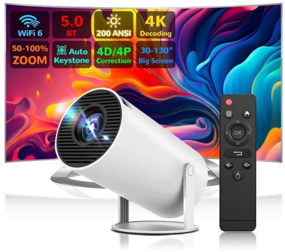 Beamer 4K – Thuisbioscoop Mini Projecto - WiFi en Bluetooth5.0, - 180° Draaibaar - 4K Ondersteuning - Autofocus — afbeelding 1